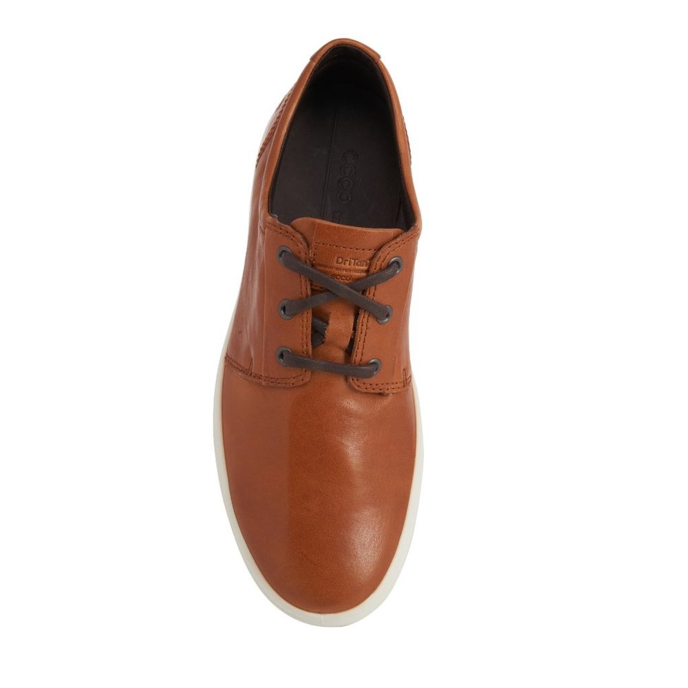 Ecco Men's Soft 7 Plain Toe Sneaker Lace Up Leather Comfort Oxford Shoe Cognac - Picture 3 of 9